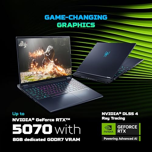 acer Predator Helios Neo16S AI, Intel Ultra 7 255HX Processor,RTX 5060-8 GB GDDR7,16 GB/1 TB, WQXGA OLED, 16.0"/40.64 cm, 240Hz, Win 11 Home,Abyssal Black,2.3 kg,PHN16S-71,RGB KB,Gaming Laptop