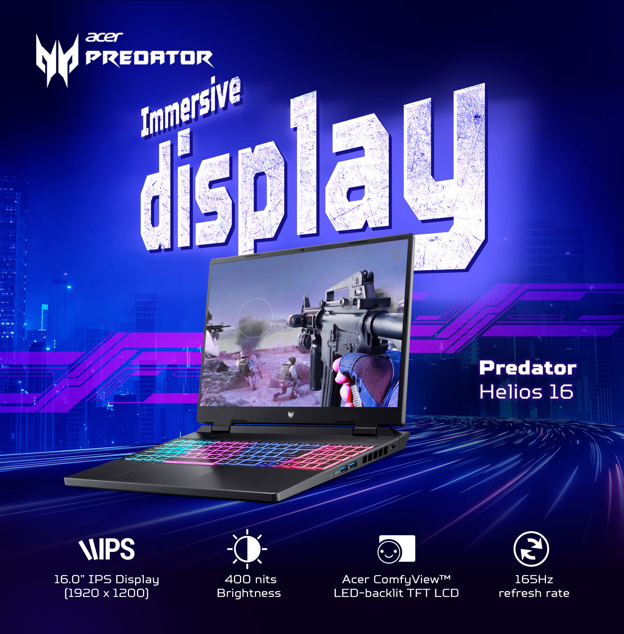 Acer Predator Helios Neo 16 Gaming Laptop 13th Gen Intel Core i7 Processor (16 GB/1 TB SSD/Windows 11 Home/NVIDIA® GeForce RTX™ 4050) PHN16-71, (16") WUXGA Display